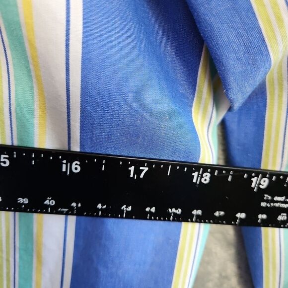 Chaps Women's Sz Med No Iron Blue Stripe Blouse 3/4 sleeve slightly fitted - Picture 4 of 10